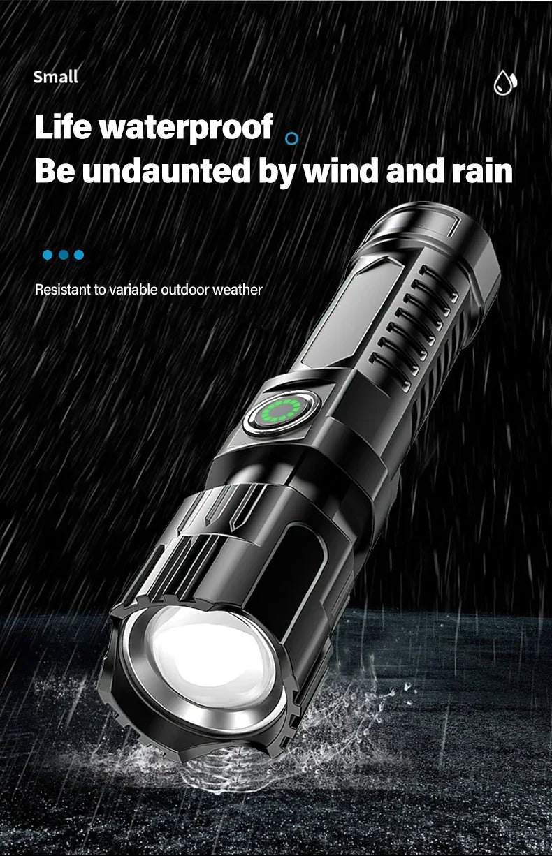 ZapBrite P200 – 2000LM Tactical LED Flashlight with Display, USB-C Recharge, Zoom Beam, & Emergency Modes (Shockproof, Waterproof, Built-In Battery)