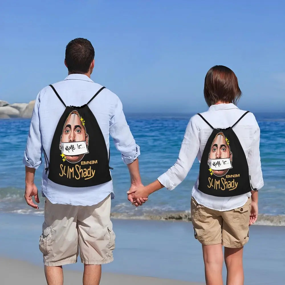 Slim Shady Drawstring Backpack — Eminem-Inspired Gym Sack for Legends Who Don’t Miss Reps or Rhymes