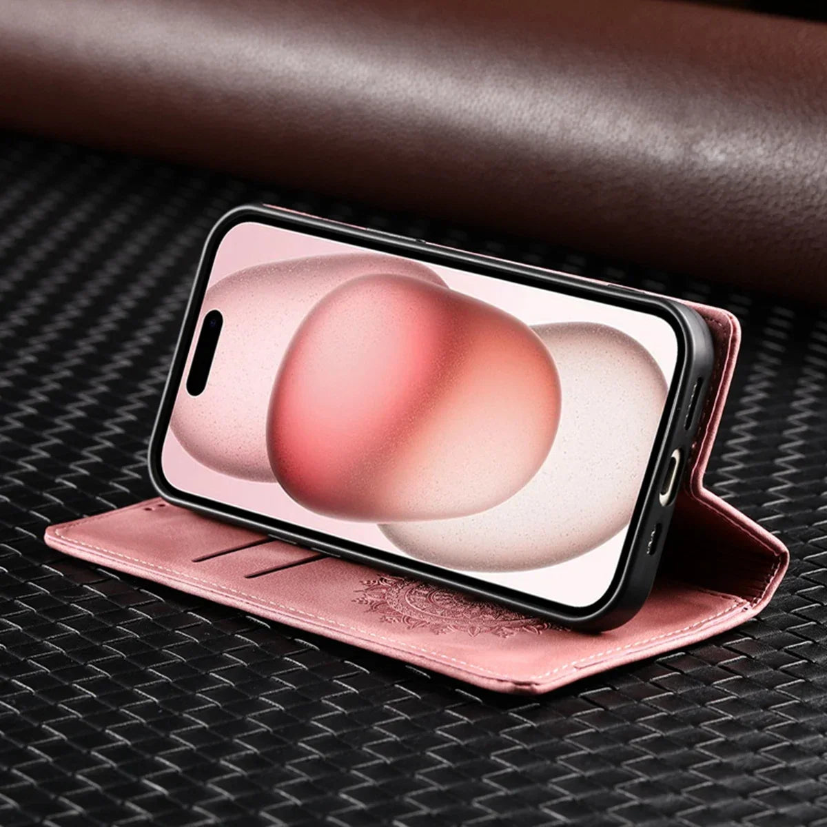 Embossed Totem Wallet Case with Card Slots for iPhone 16 15 14 13 12 11 Pro Max 13 Pro X XR 7 8 Plus Magnetic Leather Flip Cover