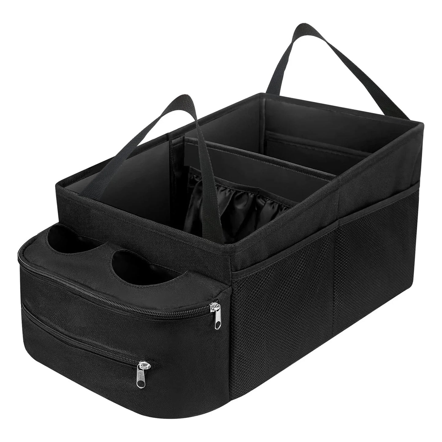 Car Seat Organizer Foldable Backseat Storage Bag with Handle Nonslip Passenger Seat Organizer with 2 Cup Holders for Cars Vans