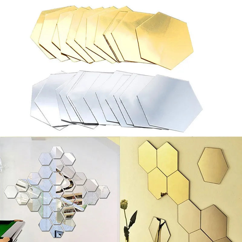 HoneyGlow HexaMirrors – 12pc 3D Acrylic Hexagon Mirror Stickers for DIY Wall Décor Magic