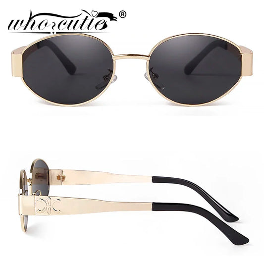 FutureCool 90s Retro Ovals – Metal Frame Throwback Shades with Green Glare Flair!