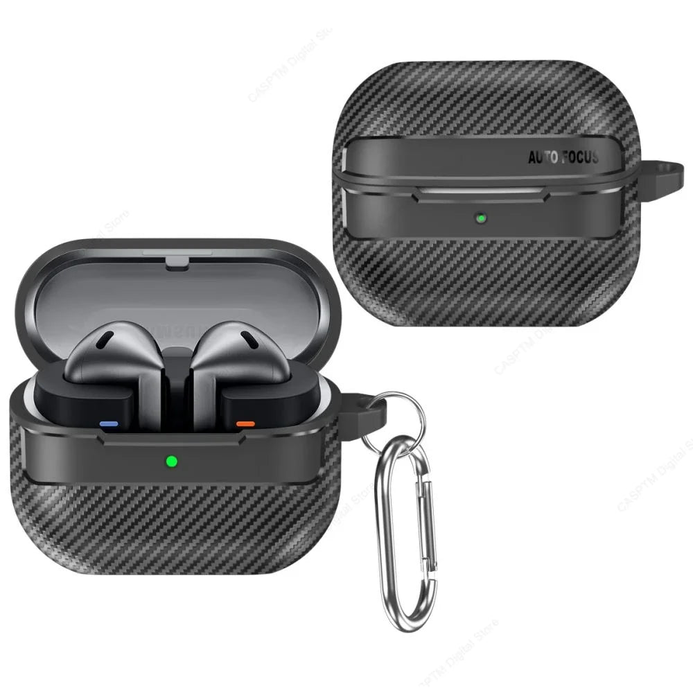 2024 New TPU Cover For Samsung Galaxy Buds 3 Pro Buzz 3 Pro Buds3 Pro Case Carbon Fibre Pattern PC Protective Cases With Hook
