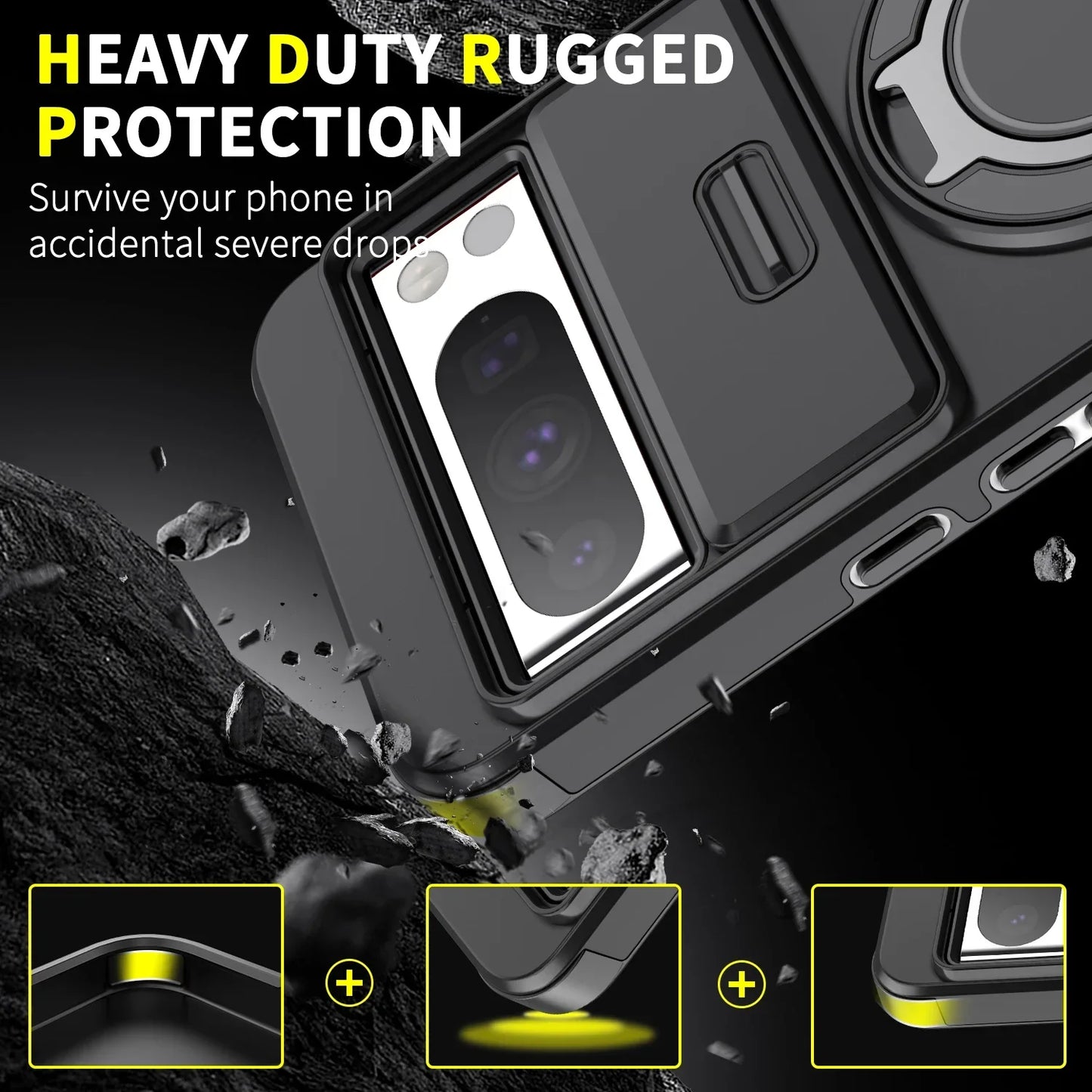 Shockproof Hybrid Dual Layer Magnetic Metal Ring stand Case for Google Pixel 9 7 8 Pro XL 8A Slide Camera Lens Protetion Cover