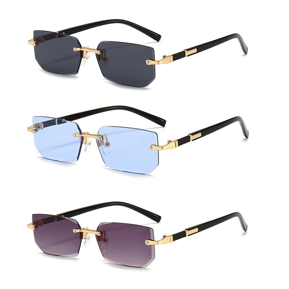 Rimless Sunglasses Rectangle Fashion Popular Women Men Shades Small Square Sun Glasses For Female Male Summer Traveling Oculos - THOOBO!