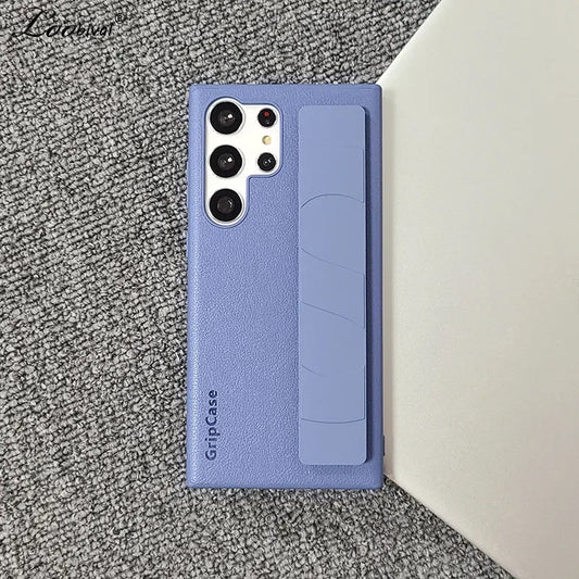 Luxury Leather Wristband Case For Samsung Galaxy S23 Ultra S22 Plus Hand Strap Business Pure Color Cover for Samsung S23Ultra