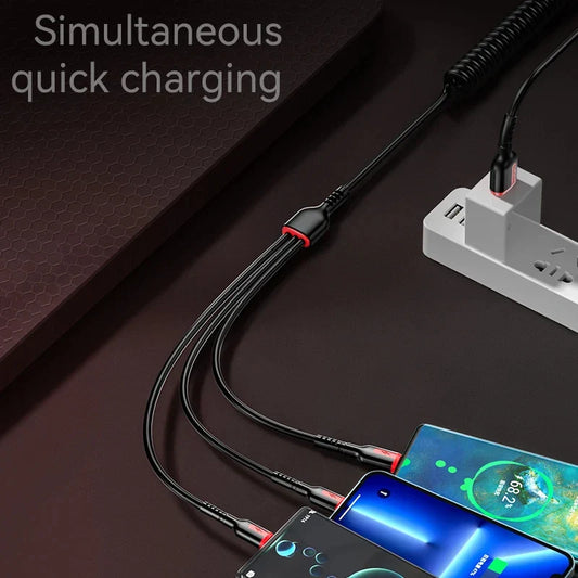 3 in 1 66W 6A Fast Charging USB Type C Cable Micro USB Cable for iPhone Charging Cable for Samsung Xiaomi Charger Cable