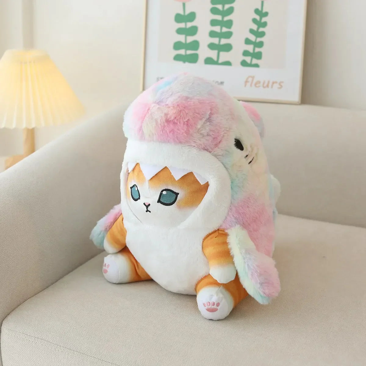 Kawaii Shark Cat Plush Toy – Soft Colorful Stuffed Doll for Kids