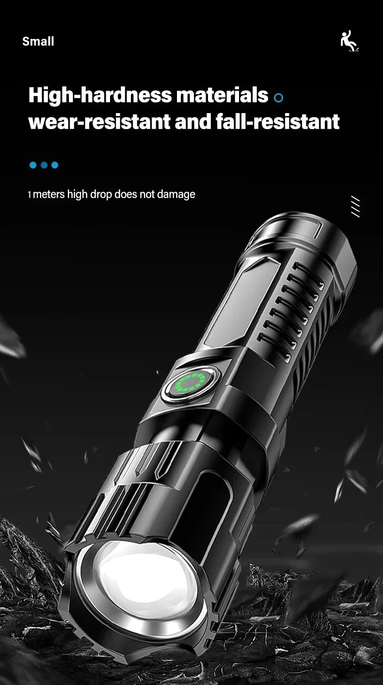 ZapBrite P200 – 2000LM Tactical LED Flashlight with Display, USB-C Recharge, Zoom Beam, & Emergency Modes (Shockproof, Waterproof, Built-In Battery)