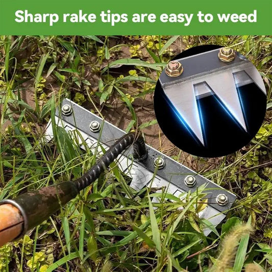 Battle Rake by Lizard Vigilante – 7/8-Teeth Carbon Steel Garden Harrow for Hardcore Weeding