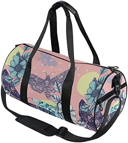 ShadowMoth Traveler — Gothic Skull & Moth Canvas Duffle Bag for Gym, Travel & Night Flights