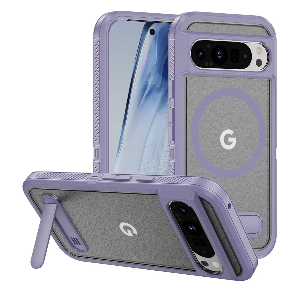 Luxury Folding Stand Magnetic Armour Phone Case For Google Pixel 9 8 Pro XL 8A Shockproof Hybrid PC Protective Military Cover