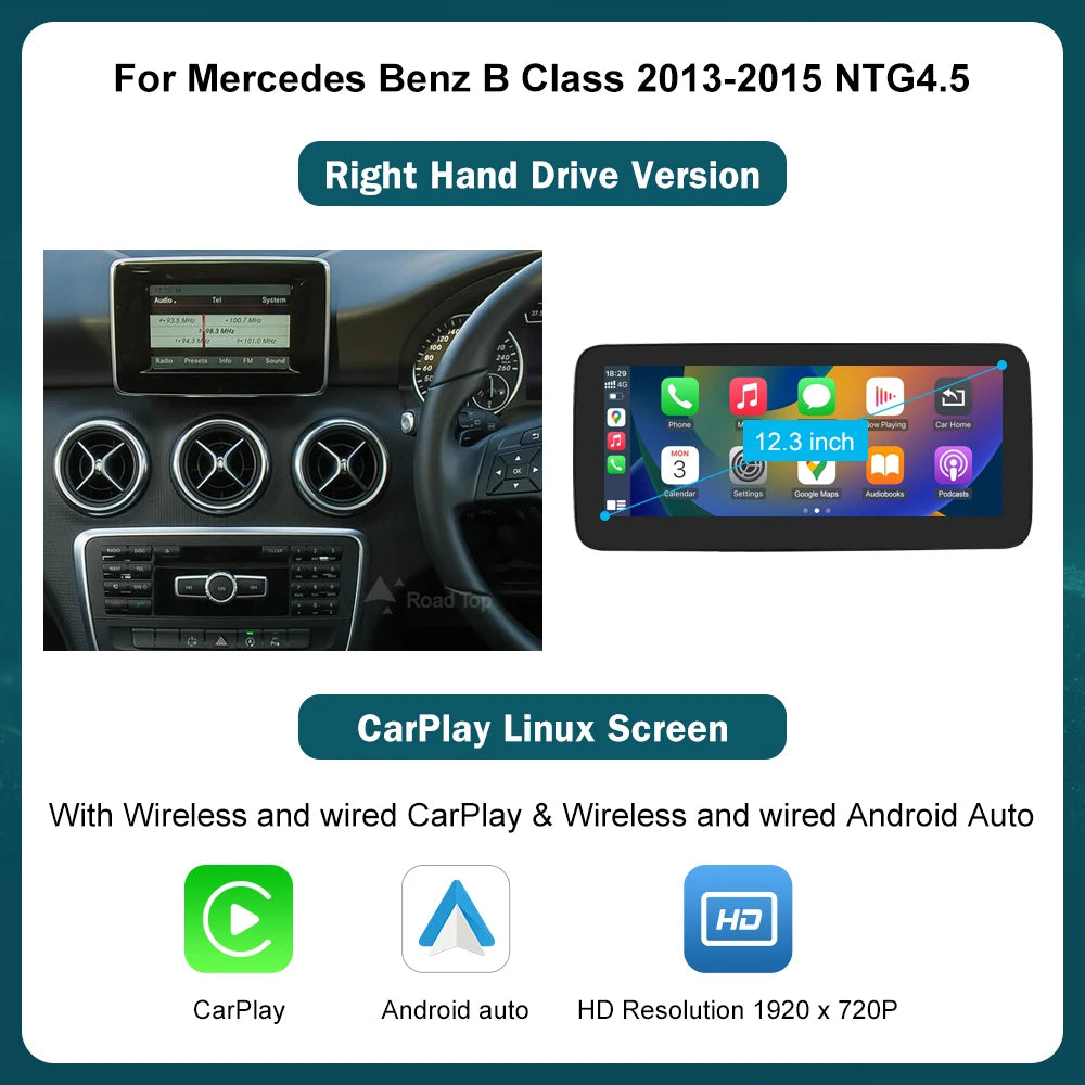 Road Top 12.3" Wireless CarPlay & Android Auto Screen for Mercedes-Benz Magic 🎶✨