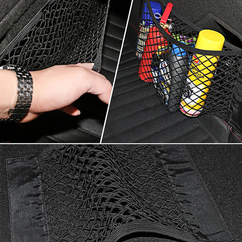 Car Trunk Mesh Organizer Storage Net Seat Back Bag Universal SUV Boot String Pockets Auto Magic Tape Fire Extinguisher Network - THOOBO!