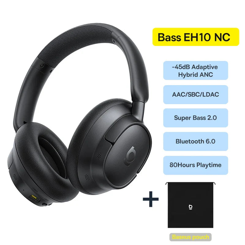 Baseus Bowie H1s Wireless Headphones Bluetooth 5.4 Noise Canceling 46dB Over Ear Headset Hi-Res Spatial Audio Earphone 120H Time