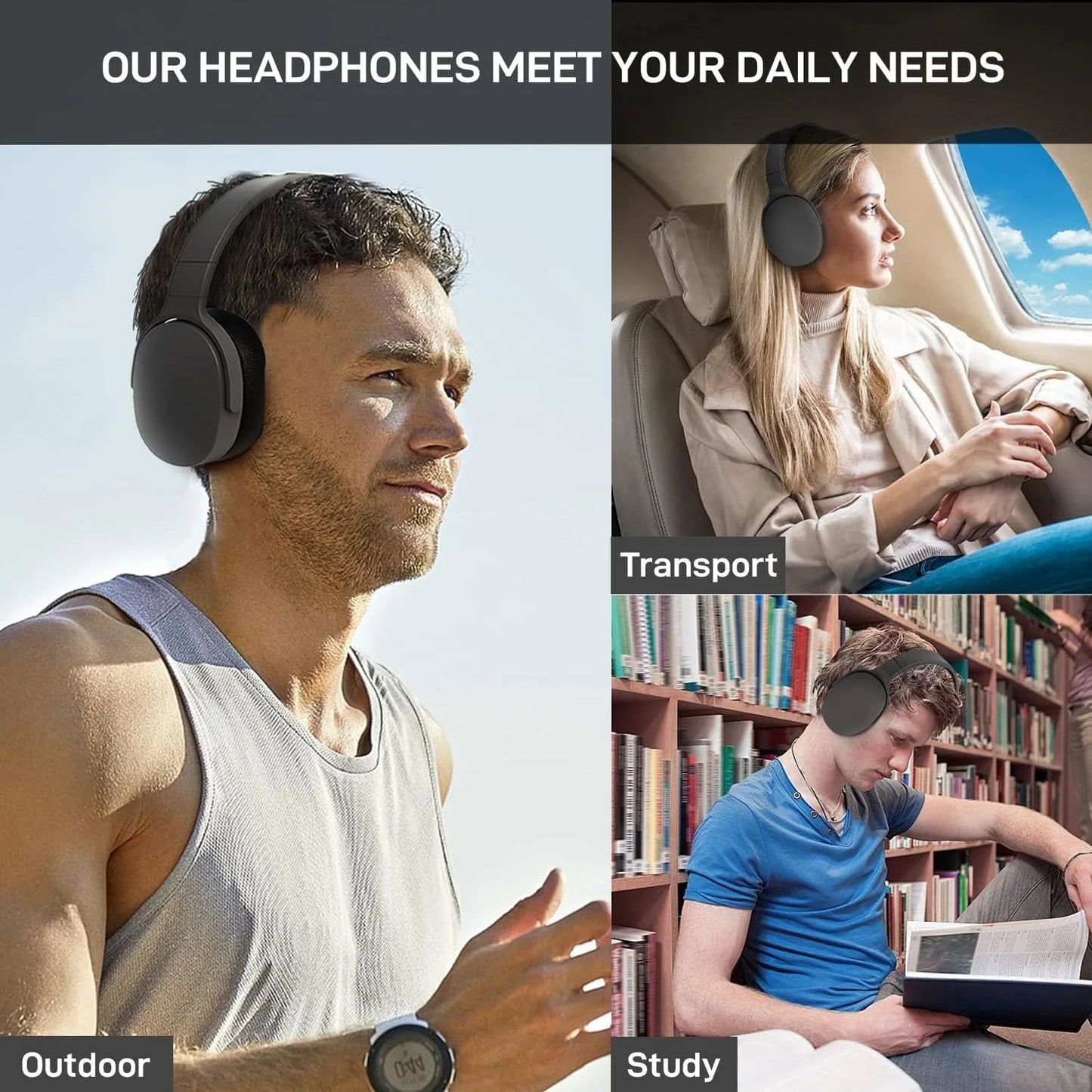NEWMSNR 9D Surround Sound Wireless Bluetooth Headphones Over Ear Headsets True Sports Earphones TF/AUX Music Player with HD Mic