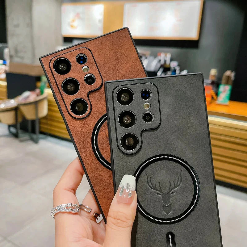 Luxury Leather Magsafe Magnetic Wireless Charging Phone Case For Samsung S24 Ultra S23 S22 S21 S25 Note 20 Ultra Plus Back Cover