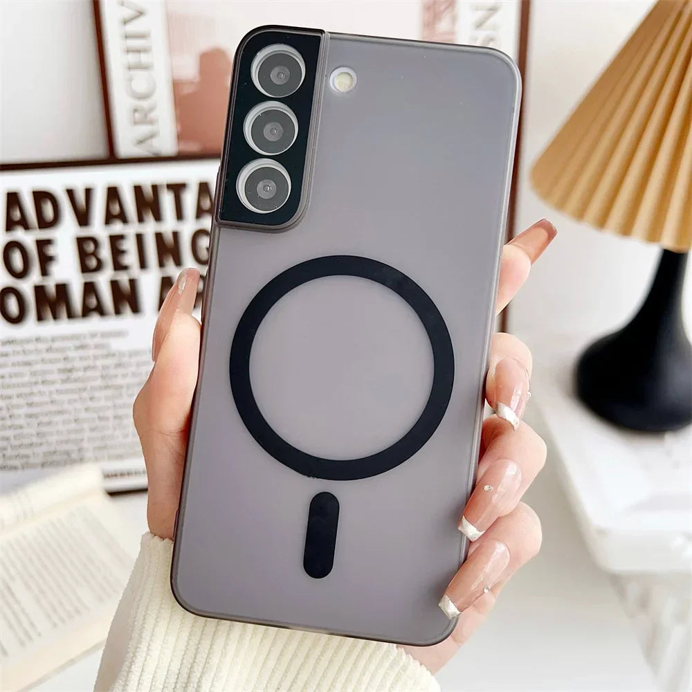 Matte Transparent Ultrathin Magnetic Phone Case for Samsung Galaxy S24 S25 Ultra S22 S23 Plus S24 Ultra Lens Protection PC Cover