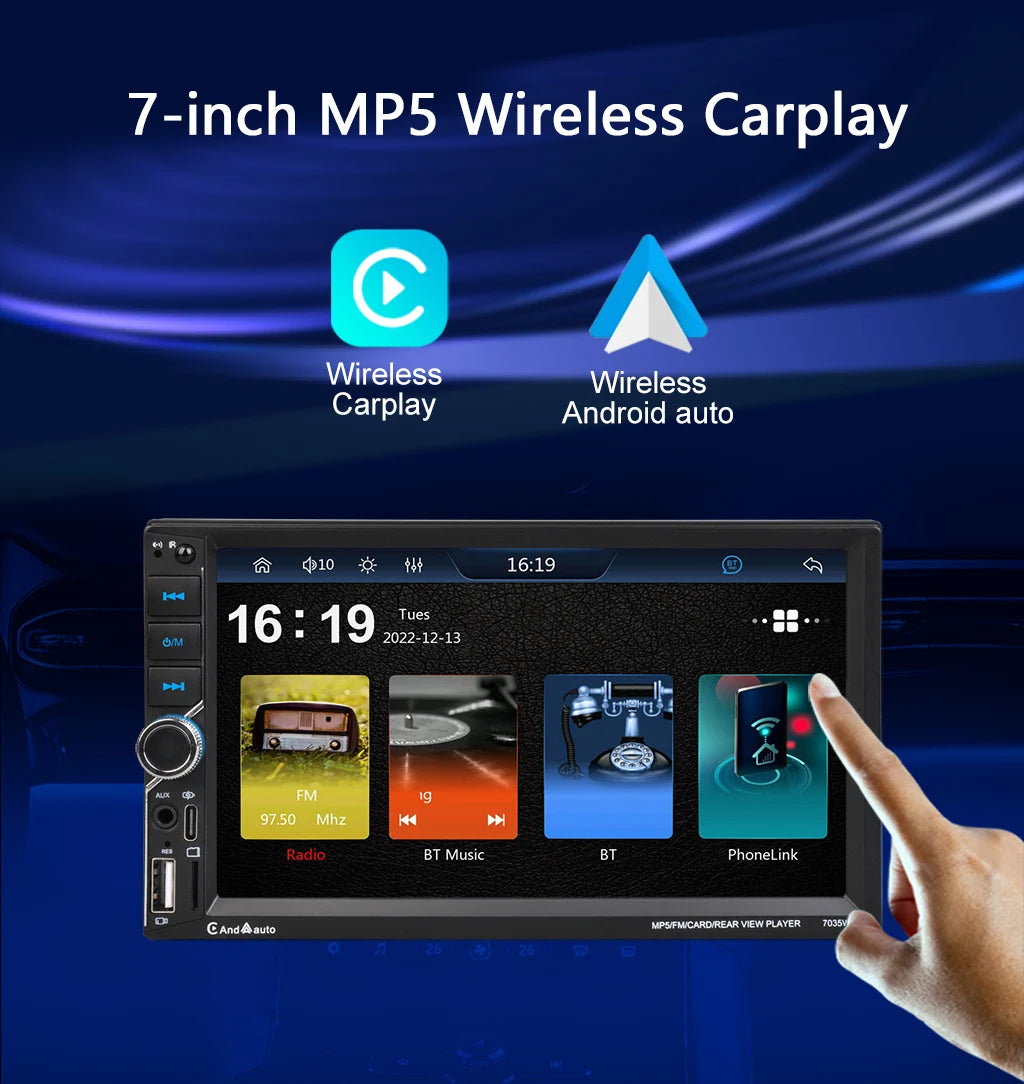 ESSGOO 7" Double Din CarPlay Android Auto Multimedia Player With HD Touchscreen & DSP Sound