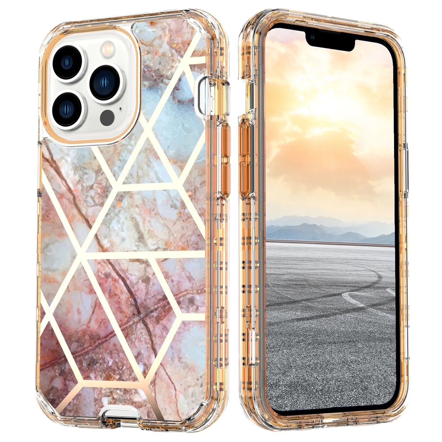 Plating Marble Phone Case for iPhone 16 14 13 11 12 15 Pro Max Plus Heavy Duty Shockproof Protective Luxury Cover