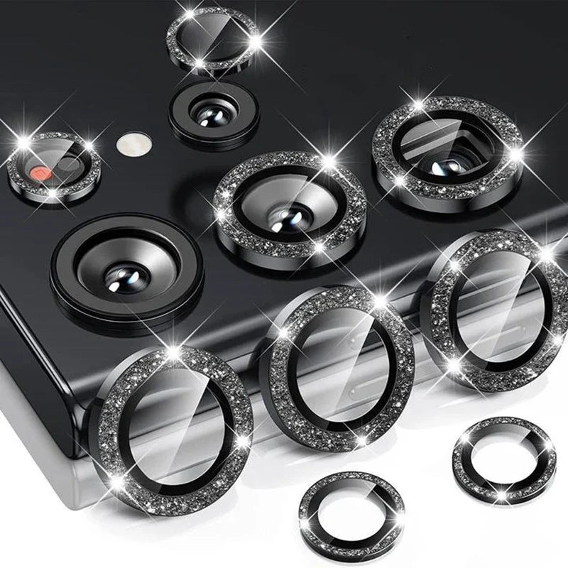 Glitter Camera Glass for Samsung Galaxy S24 Ultra , S23 Ultra , S22 Ultra , S24 Protective Lens Ring Screen Protector