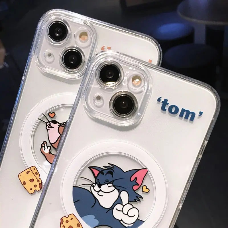 Cartoon Cute Toms Jerrys Magsafe Magnetic Phone Case for IPhone 16 15 14 13 12 11 8 Plus Pro Max X XR XSMax Soft Clear Tpu Cover