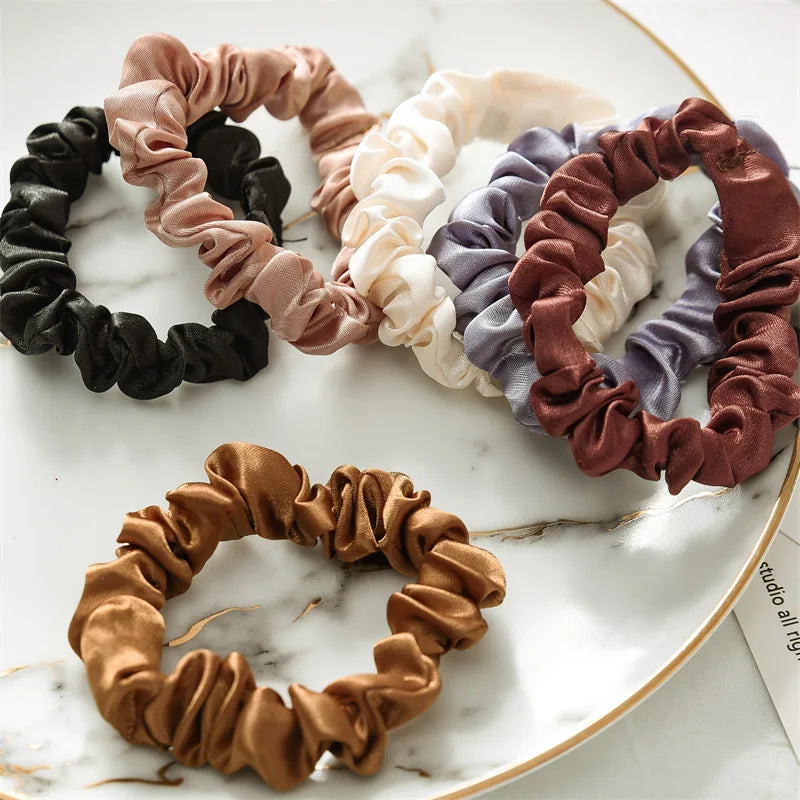 6Pcs Elegant Hair Scrunchies Women Minimalist Simulation Silk Hair Ties Solid Color Elastic Hair Loop Ponytail Hair Accessories - THOOBO!