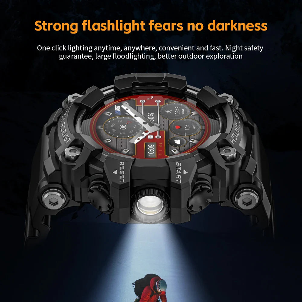 LOKMAT Rugged Sport Smart Watch ATTACK-GT Bluetooth Calls Colorful Waterproof Military Smartwatches with Flashlight for Phone