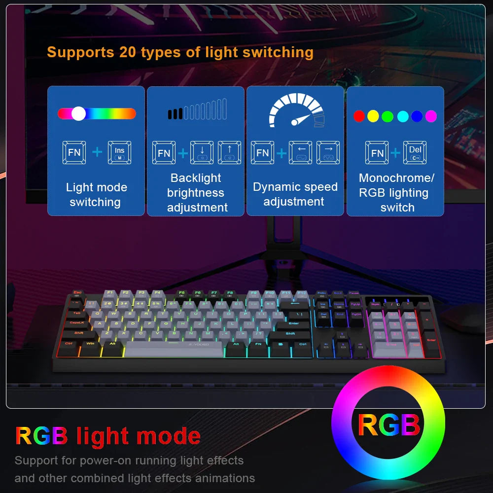 E-YOOSO Z14 RGB USB Mechanical Gaming Wired Keyboard Red Switch 104 Key Russian Brazilian Portuguese Gamer for Computer laptop