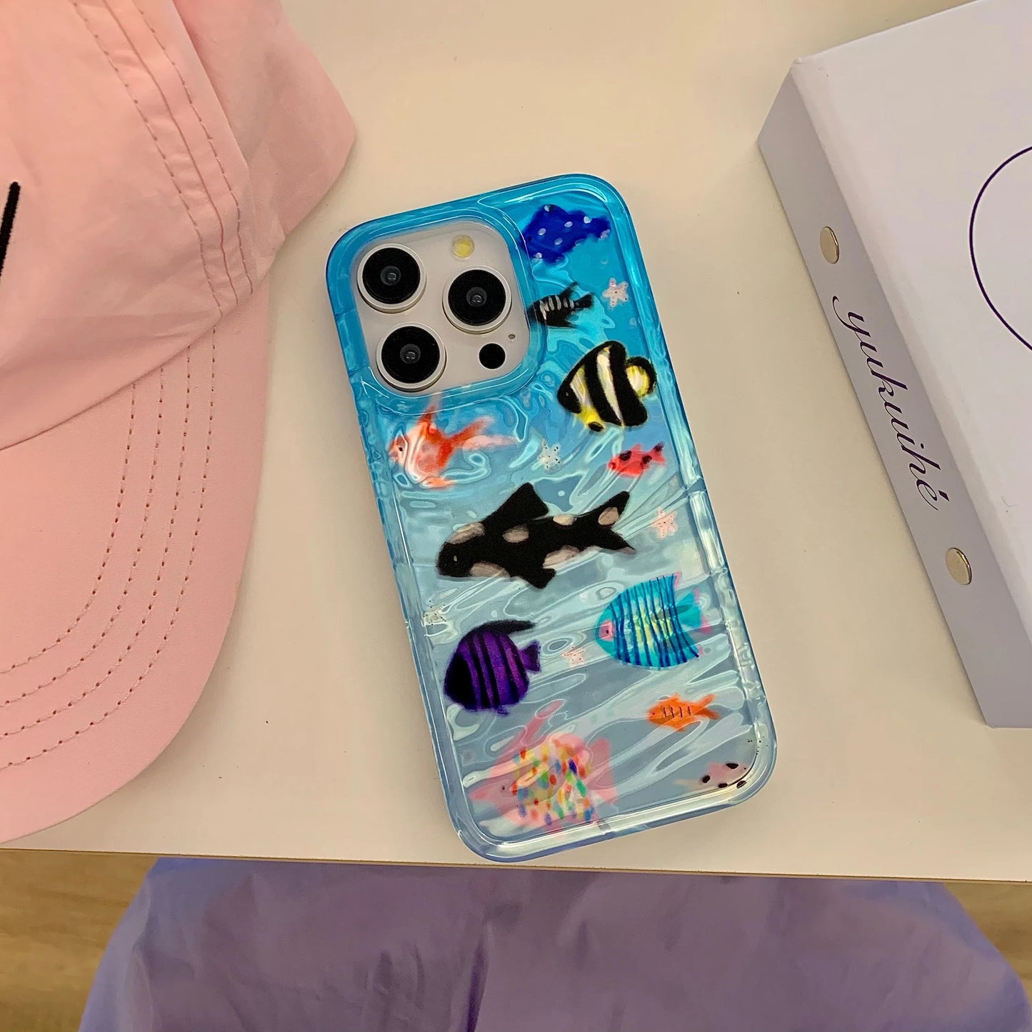 Korean Ins Ripple Texture Aquaria Lovely Fishes Case for iPhone 16 15 14 13 11 Pro Max Plus Back Phone Cover for 12 Pro Max