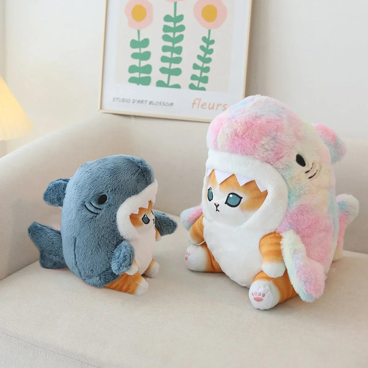 Kawaii Shark Cat Plush Toy – Soft Colorful Stuffed Doll for Kids