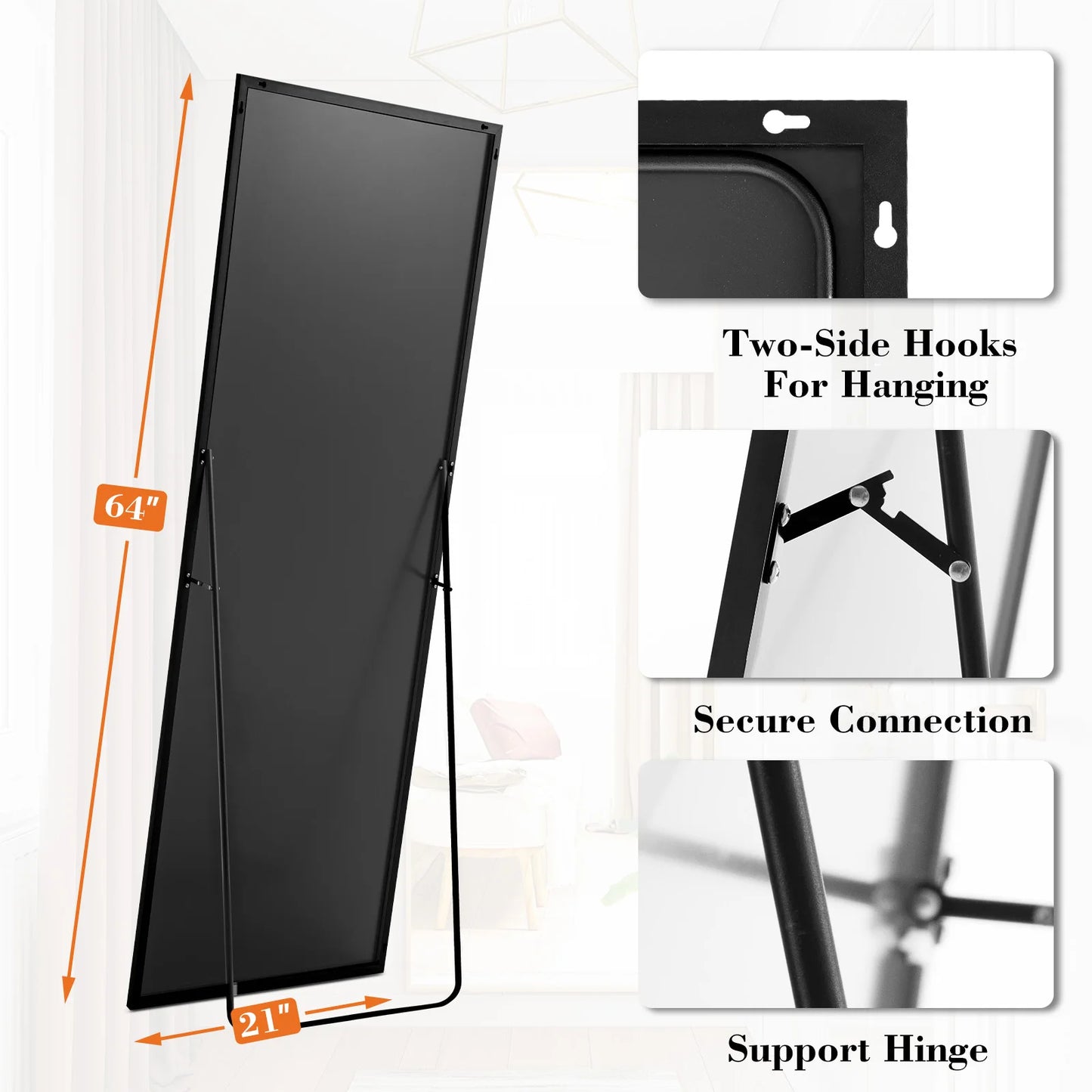 JHK GlamFrame 64"x21" Full-Length Mirror // Lean It, Hang It, Love It – Aluminum Chic for Any Room Vibe