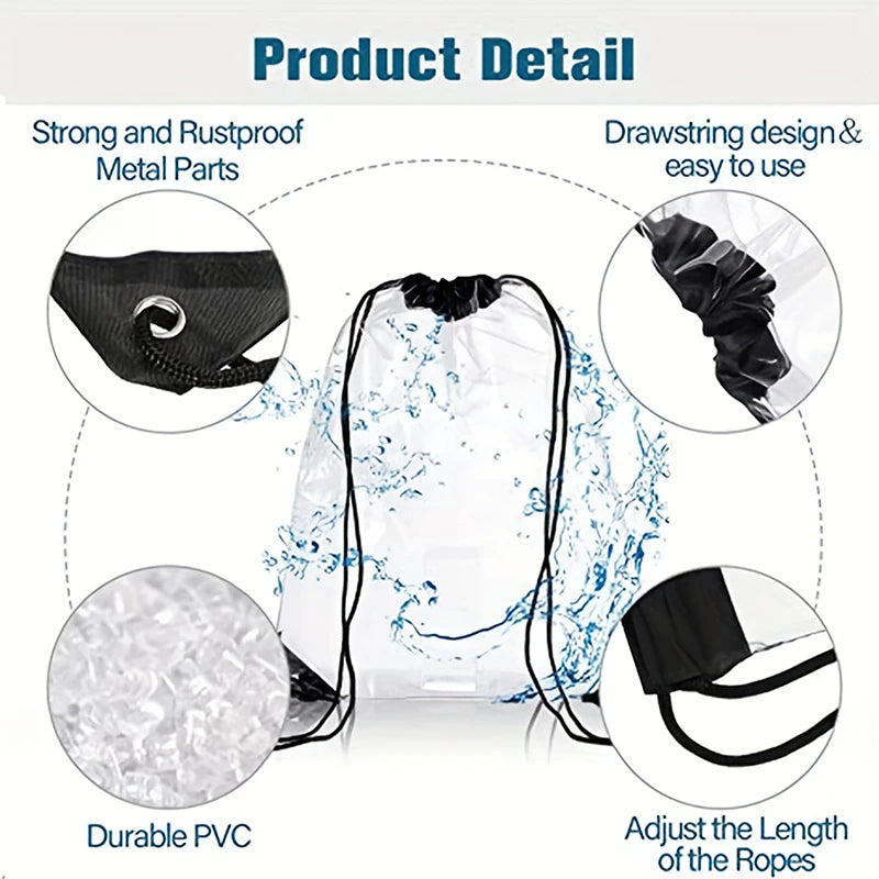Crystal Coast Carry — Transparent Drawstring Beach & Gym Backpack (PVC, Lightweight, Happy-Vibes Capacity)