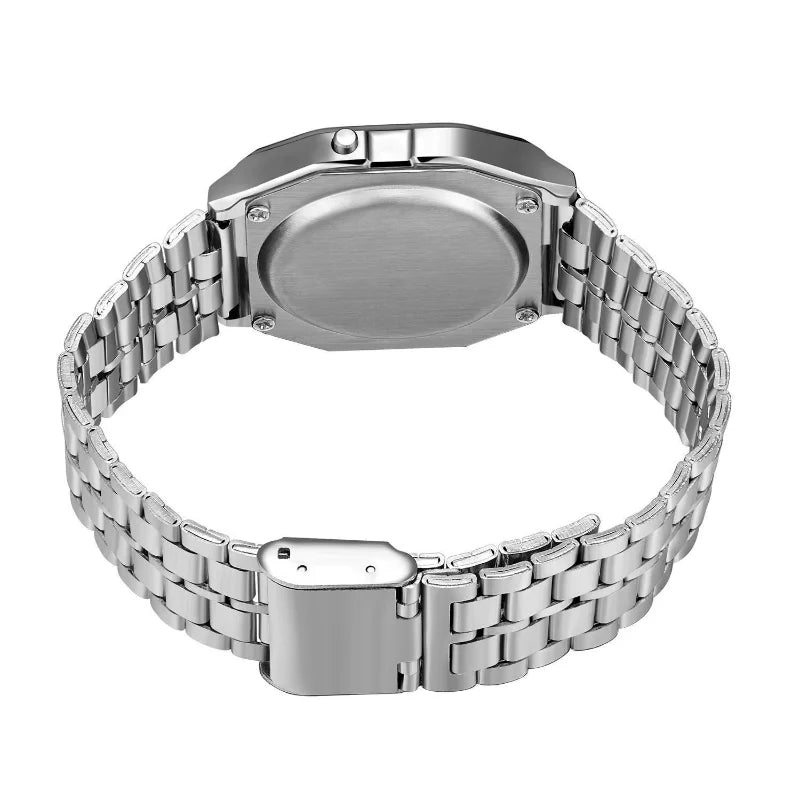 TickTock Vintage LED Digital Steel Strap Watch with Stopwatch, Alarm & Backlight for Men & Women