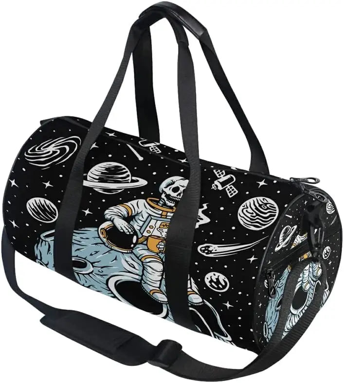ShadowMoth Traveler — Gothic Skull & Moth Canvas Duffle Bag for Gym, Travel & Night Flights