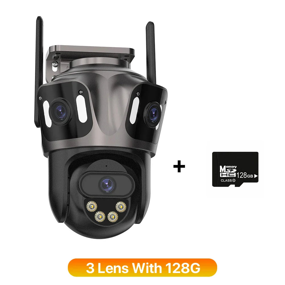 Three Screen WIFI IP Camera Outdoor 4K Dual Lens PTZ Camera Ai Human Detection IP66 Waterproof CCTV Video Security Camera iCsee