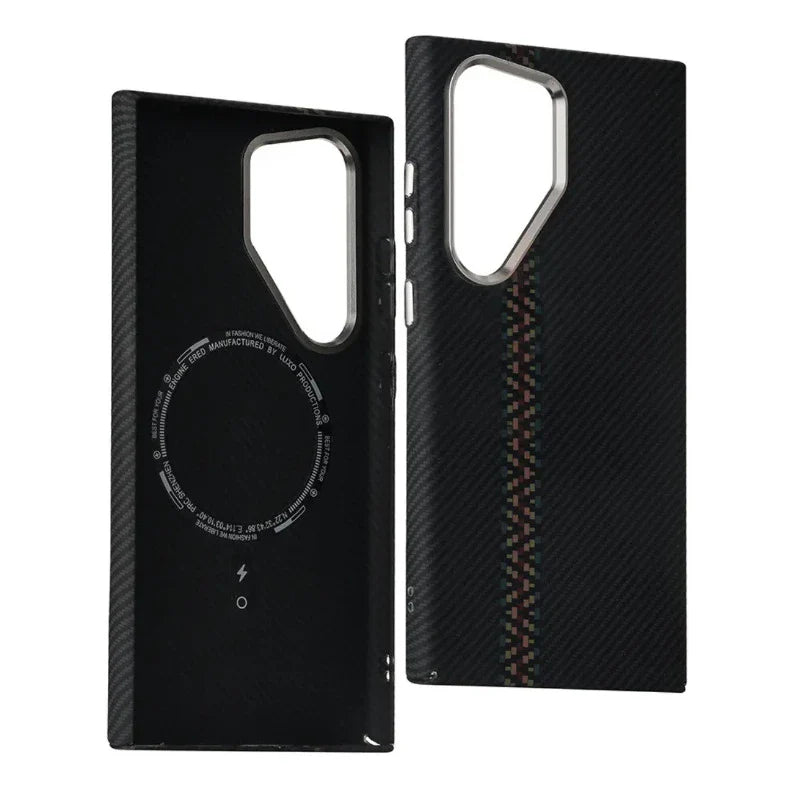 For Samsung S25 S23 S24 Ultra Plus Carbon Fibre Relief MagSafe Phone Case Wireless Charging PC Shockproof Cover For Galaxy S25+