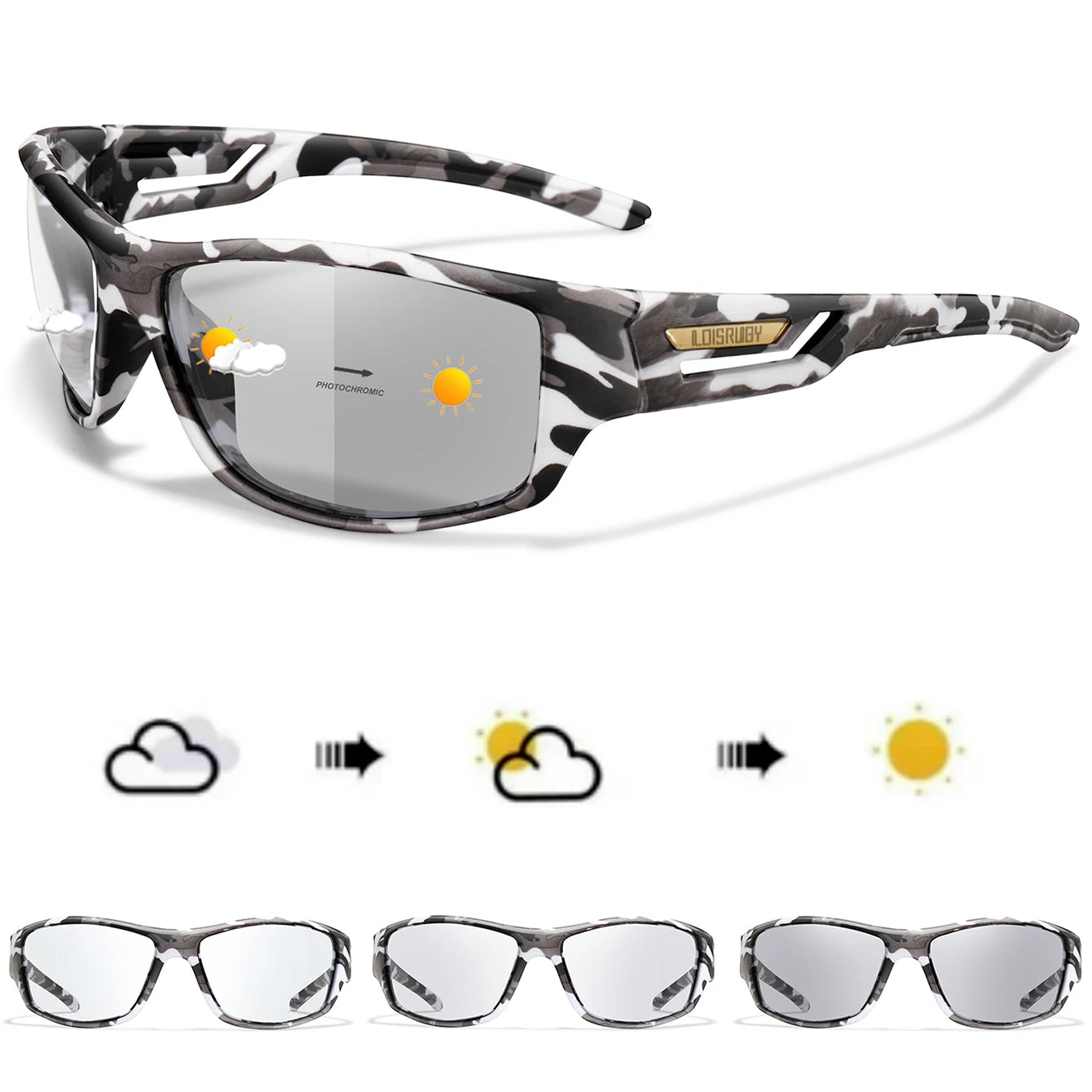 LOISRUBY CamoShift Photochromic Cycling Sunglasses – Road-Ready Vision for Every Light & Every Ride - THOOBO!
