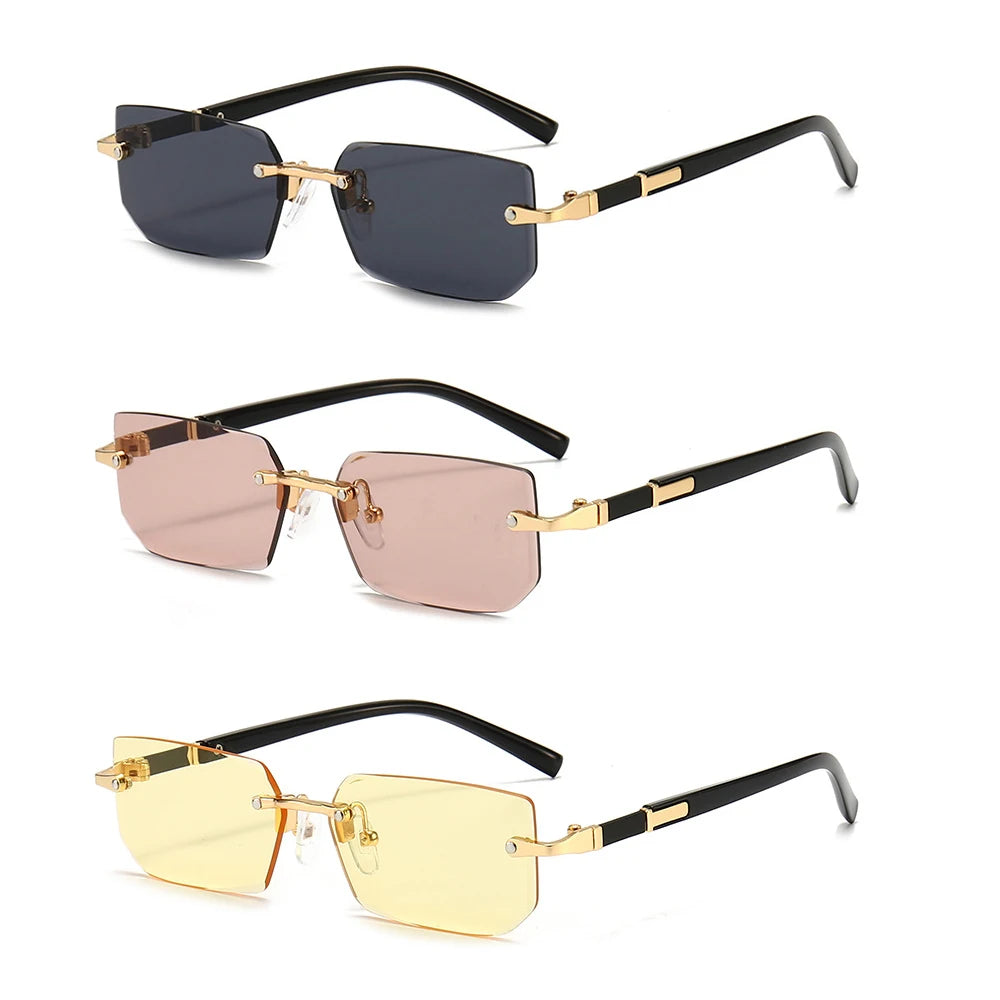 Rimless Sunglasses Rectangle Fashion Popular Women Men Shades Small Square Sun Glasses For Female Male Summer Traveling Oculos - THOOBO!