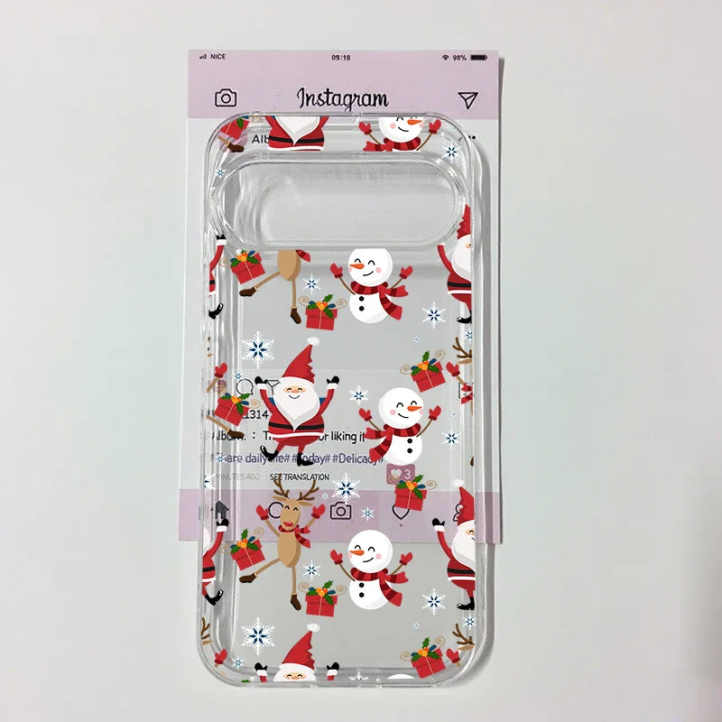 Cute Christmas Snowflake Santa Phone Case For Google Pixel 9 Pro 10 8 Pro 10 Pro XL 5G 6 7 8 8A Lovely Clear Soft TPU Cover Capa