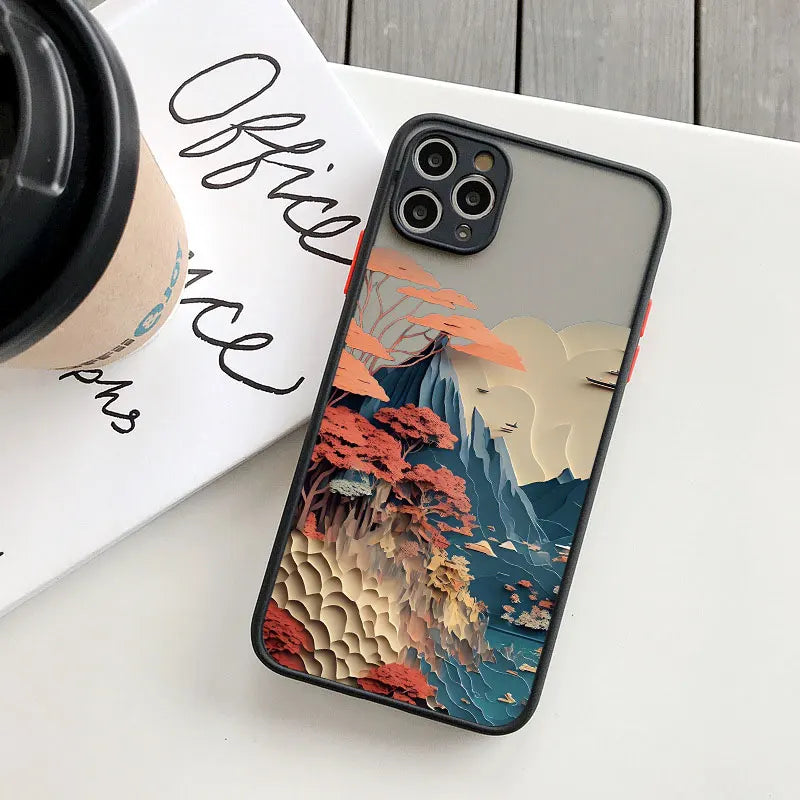 Printing Landscape phone case For iPhone 16 15 14 11 12 13 Pro Max Mini XS X XR 7 8 Plus SE2 Creative Mountains Shockproof Cover