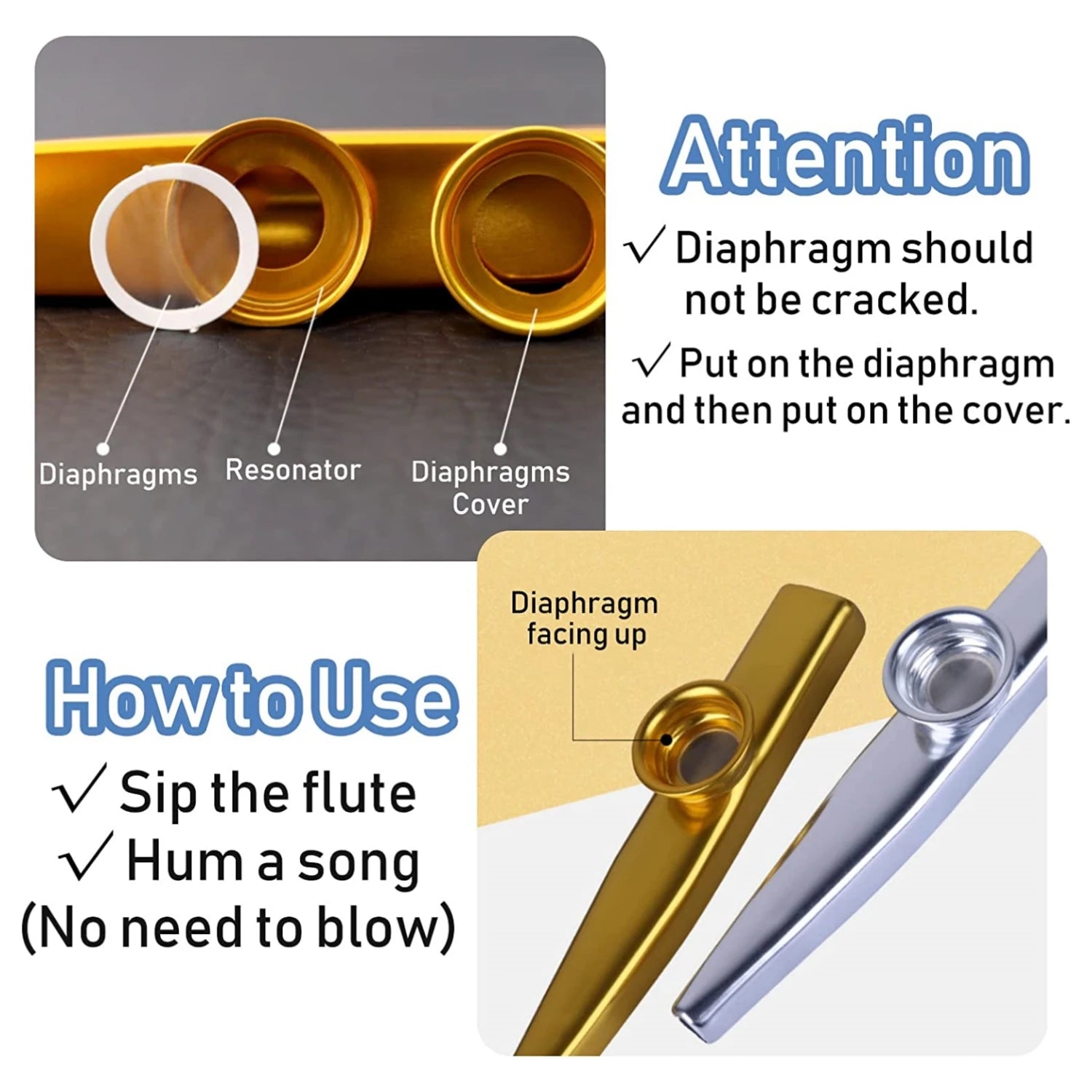 Metal Kazoo Musical Instruments Flutes Diaphragm Mouth Kazoos Musical Instruments Good Companion for Guitar - THOOBO!