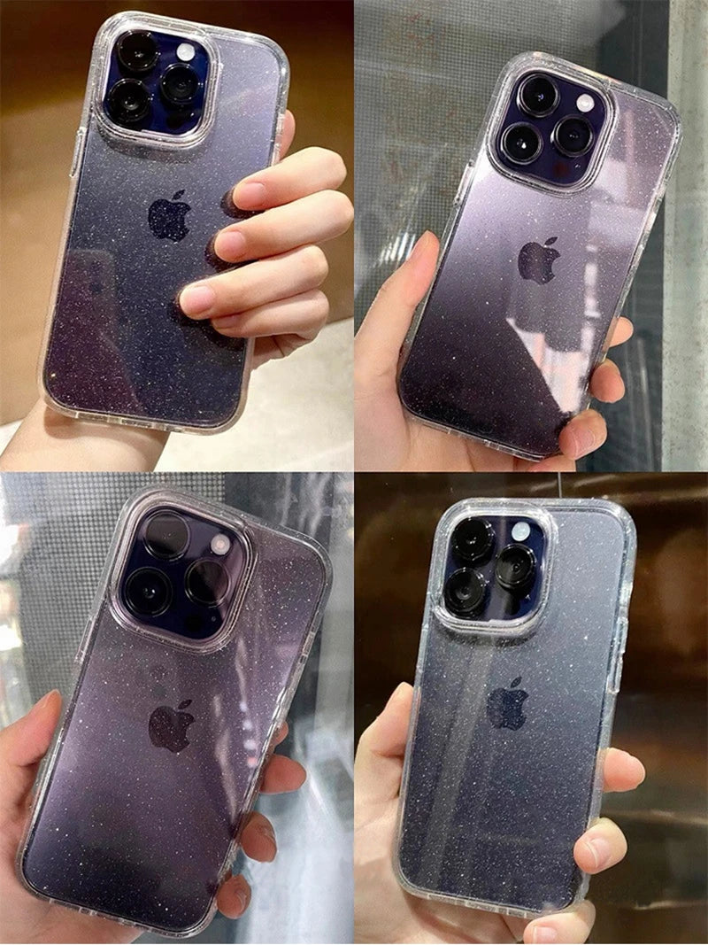THOOBO! GlitzSnap LuxeCase – Transparent Glitter Bumper Cover for iPhone 16/15/14/13/12/11 Pro Max Mini (Shockproof, Washable, Non-Slip Bling!)