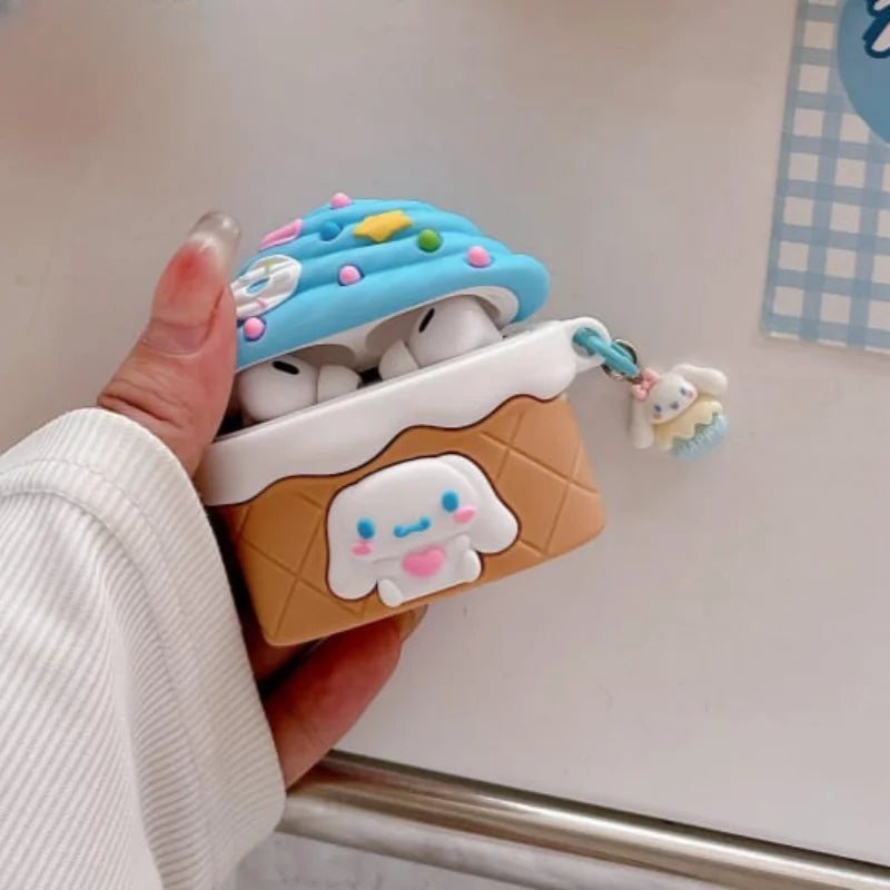 Hot Cute Cartoon Anime Role Ice Cream Cone Cinnamoroll Earphone Case for AirPods 1 2 3 Pro 2rd Soft Silicone Protective Cover