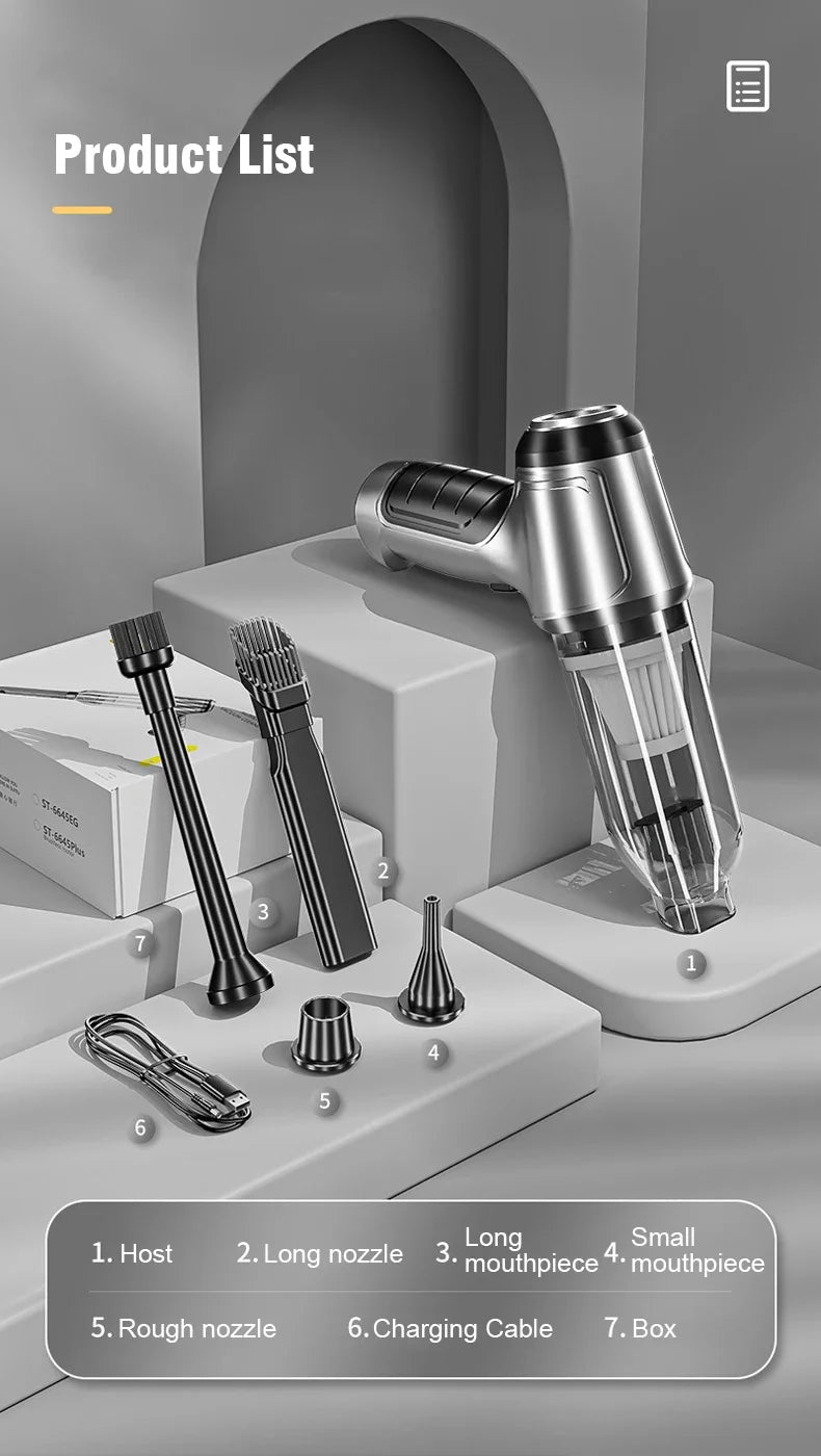 EAFC Brushless Cordless Car & Home Mini Vacuum With Built-In Power and 12,000Pa Smile-Sucking Force