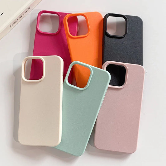 Luxury Leather Silicone Soft Case For iPhone 16 15 14 13 12 11 Pro Max Plus Candy Color Matte TPU Cover Shockproof Thin Shell