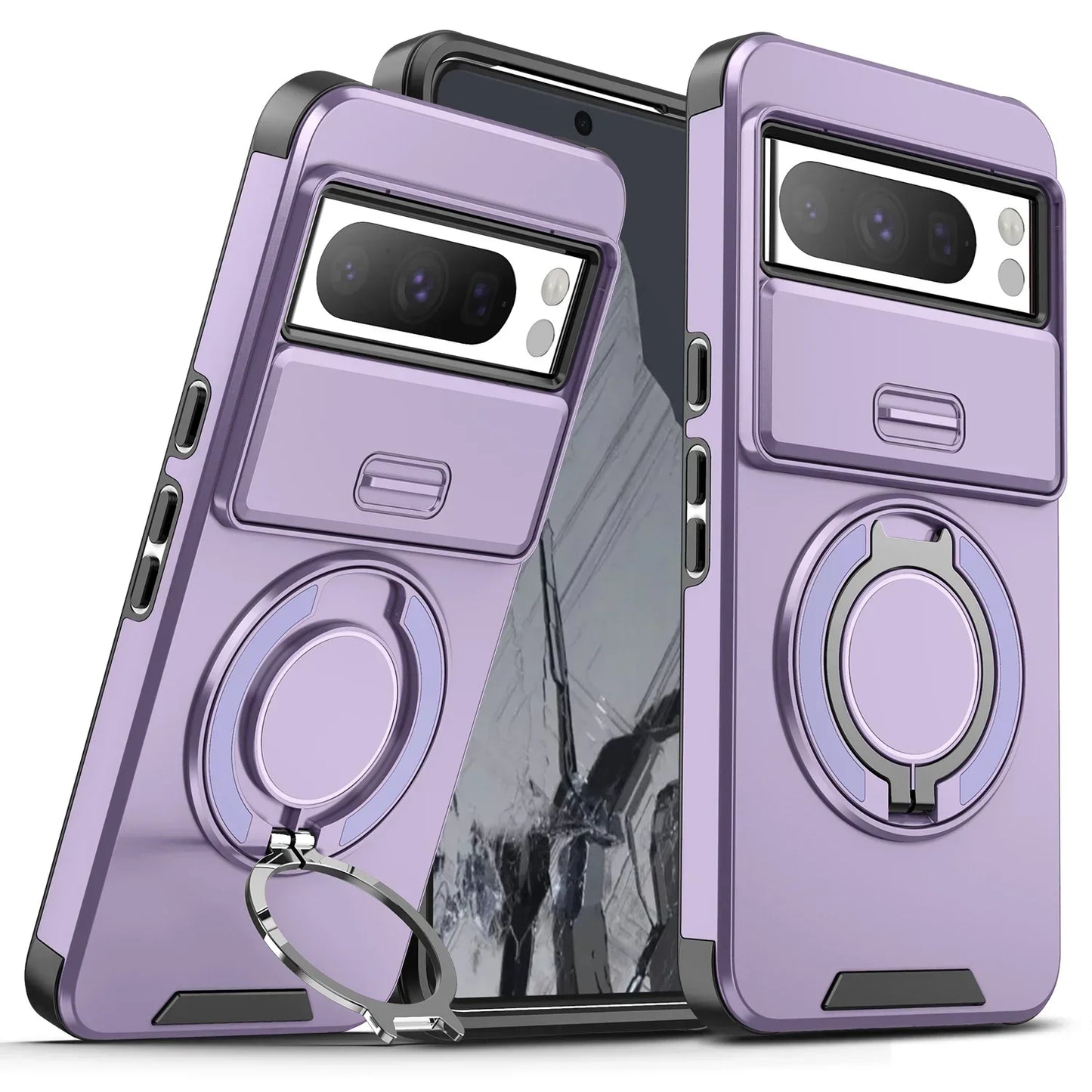 Shockproof Hybrid Dual Layer Magnetic Metal Ring stand Case for Google Pixel 9 7 8 Pro XL 8A Slide Camera Lens Protetion Cover