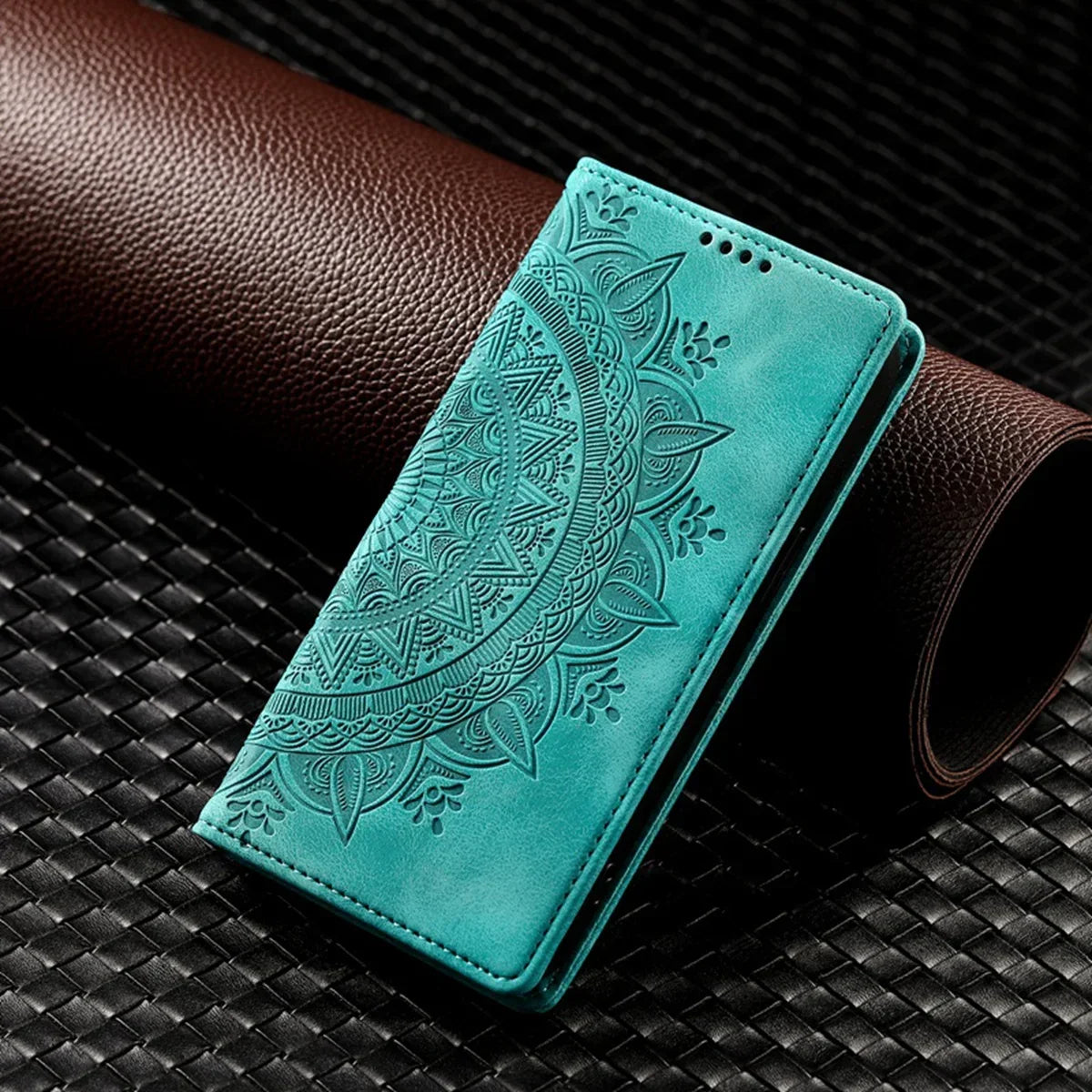 Embossed Totem Wallet Case with Card Slots for iPhone 16 15 14 13 12 11 Pro Max 13 Pro X XR 7 8 Plus Magnetic Leather Flip Cover