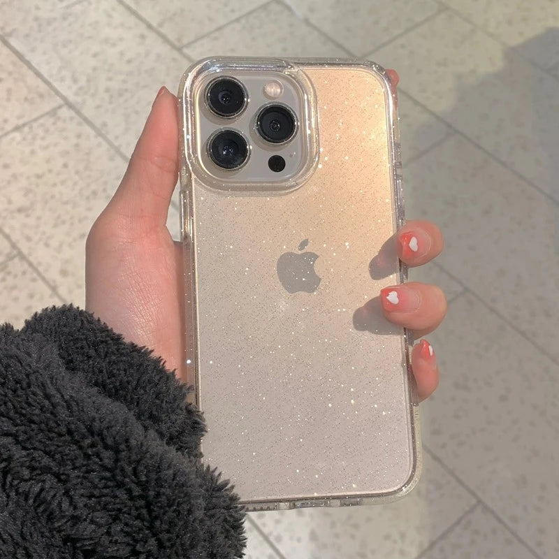 THOOBO! GlitzSnap LuxeCase – Transparent Glitter Bumper Cover for iPhone 16/15/14/13/12/11 Pro Max Mini (Shockproof, Washable, Non-Slip Bling!)