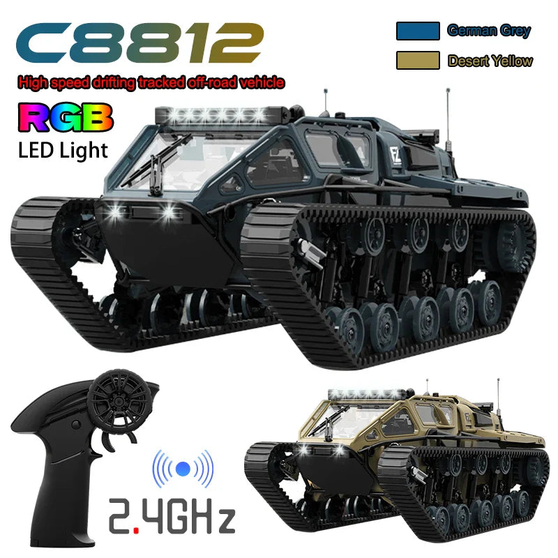 JJRC C8812 RC Tank with LED Lights Tracked Off-Road Vehicle Toy